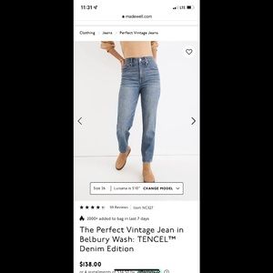 NWT Madewell The Perfect Vintage Jean in Belbury Wash: TENCEL Denim